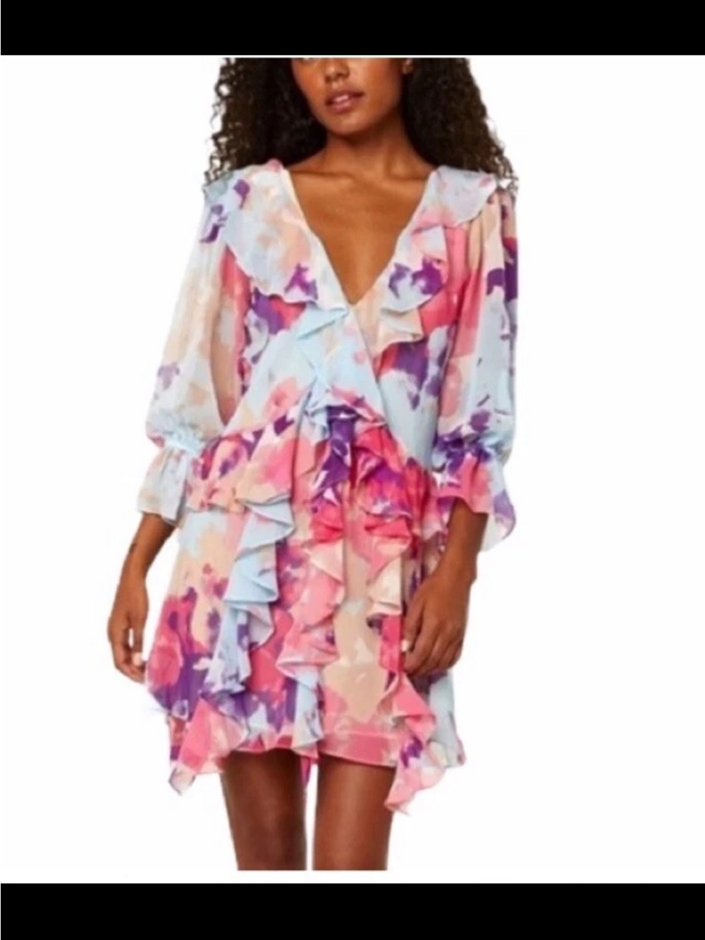 Misa Los Angeles Multicolor Ruffle Floral Mini Dress - Blue, Pink, Purple - Picture 4 of 6